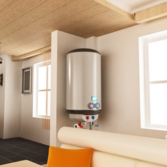 Water heater hanging on the wall. 3D illustration