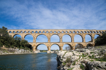 Pont du Gard, aqueduct, view with the Gardon river