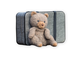 Retro Koffer mit Teddy isoliert