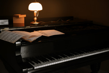 Black piano, close up