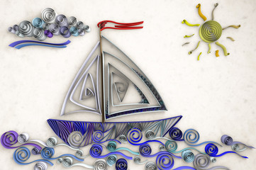 3D illustration of paper swirl ship