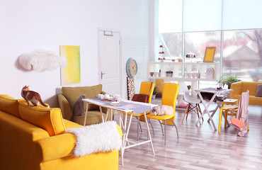 Beautiful interior of modern cat cafe