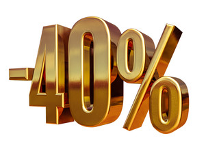 Gold -40%, Minus Forty Percent Discount Sign