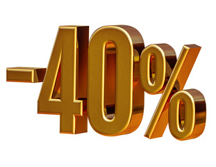 Gold -40%, Minus Forty Percent Discount Sign