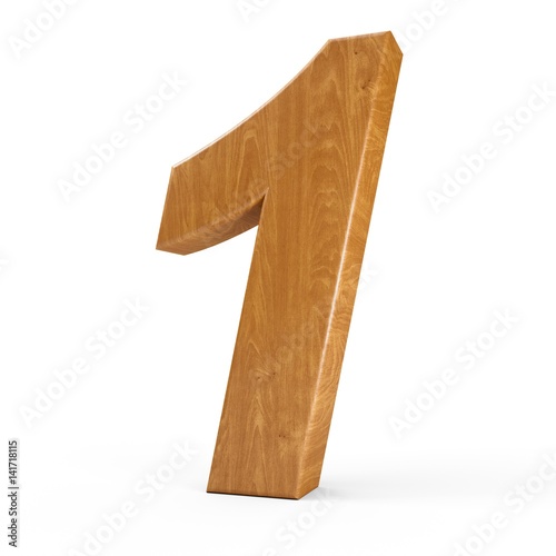 “3d Rendering wood material italic number 1 one isolated white