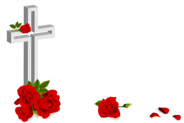 red rose and white christian cross