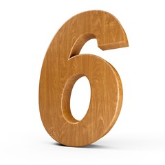 3d Rendering wood material italic number 6 six isolated white background