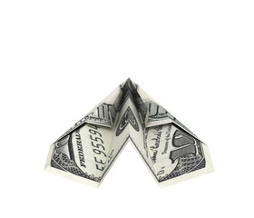 paper dollar plane without shadow on white background 3d