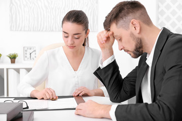 Young man at notary public office