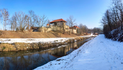 Fototapeta na wymiar Slezskoostravsky hrad castle with Lucina stream, Moravia, Czech republic 