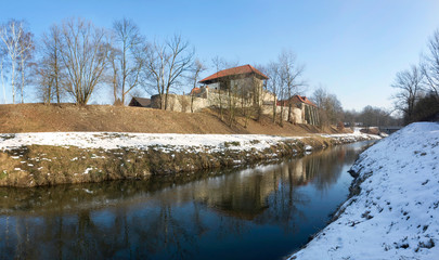 Slezskoostravsky hrad castle with Lucina stream, Moravia, Czech republic 
