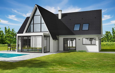 Belle maison contemporaine moderne avec veranda et piscine