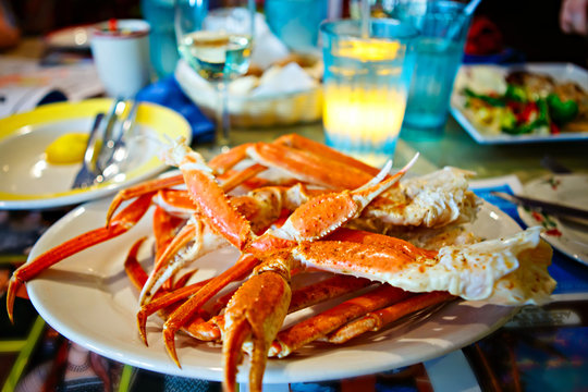 Plate with crab legs in a restaurant in Key West or New Orleans