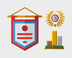 Vector trophy champion flag flat icon winner gold award and victory prize sport success best win golden leadership competition illustration.