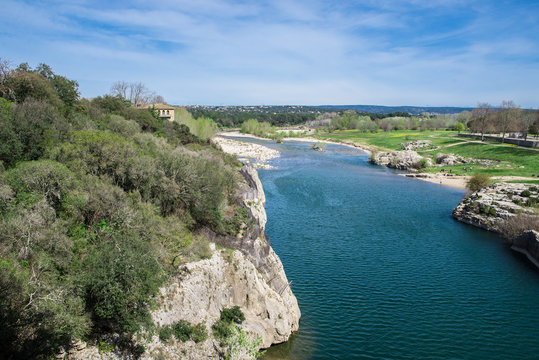 Gard, Gardon, river, view from the Pont du Gard