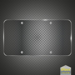 Illustration of Realistic Vector Glass Plate Template Icon. EPS10 Horisontal Vector Plastic Frame Isolated on Transparent PS Style Background


