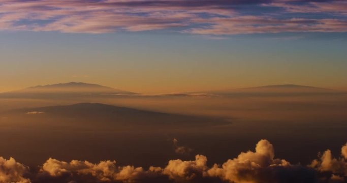 Mountain Range and Clouds Morning Light, Haleakala National Park Hawaii