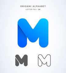 Vector origami alphabet. Letter M logo template