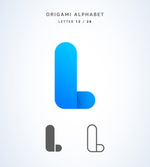 Vector origami alphabet. Letter L logo template