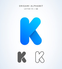 Vector origami alphabet. Letter K logo template