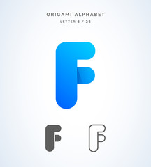 Vector origami alphabet. Letter F logo template