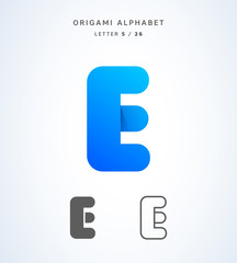 Vector origami alphabet. Letter E logo template