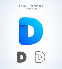 Vector origami alphabet. Letter D logo template