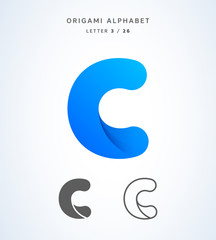 Vector origami alphabet. Letter C logo template