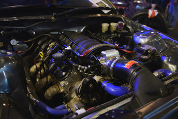 Sport car custom engine under the hood