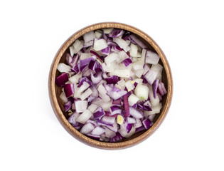 Raw onions in plate on white background