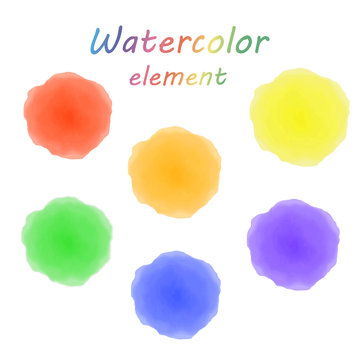 rainbow watercolor blotch. Set of rainbow watercolor circles.