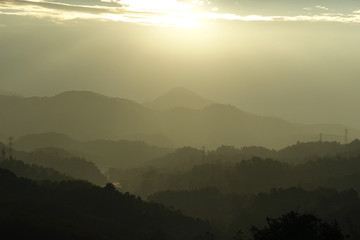 Obraz premium Colorful evening view of the wall mount and light sunset ,China.