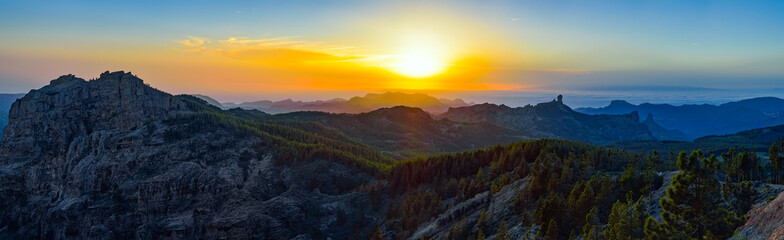 Beautiful sunset with the Roque Nublo peak on Gran Canaria island, Spain
