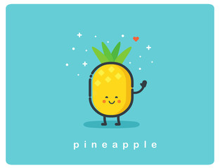 Vector con of pineapple, fruit funny cartoon character 