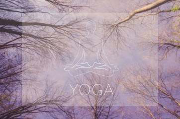 Yoga. Lotus symbol. Poster for yoga class with a sky view.