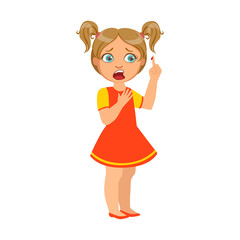 Girl With Finger Cut,Sick Kid Feeling Unwell Because Of The Sickness, Part Of Children And Health Problems Series Of Illustrations