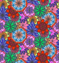 Seamless multicolored texture with doodle flowers. Vector pattern for wrapping paper, wallpaper, fabrics and your design