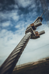 Rusty nuts on tension cable in Desert