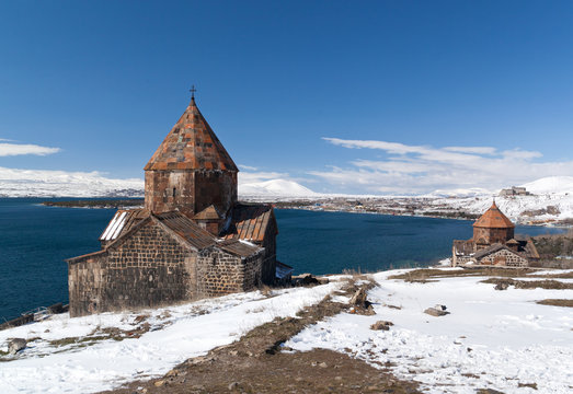  a monastic complex located on a shore of Lake Sevan, Armenia