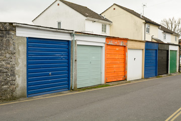 Row of painted garage doors