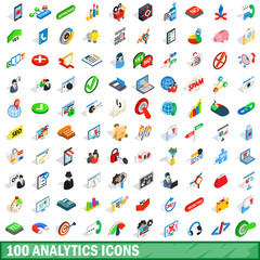 100 analytics icons set, isometric 3d style