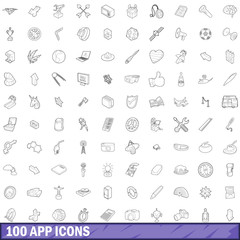 100 app icons set, outline style