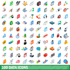 100 data icons set, isometric 3d style
