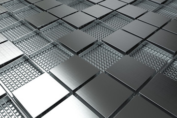 Futuristic industrial background made from brushed square metal shapes