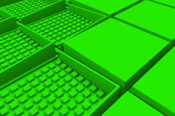 Futuristic industrial background made from green square shapes