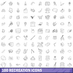 100 recreation icons set, outline style