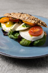 Healthy Vegetarian Sandwich with Baby Spinach, Mozzarella Cheese and Grape Tomatoes