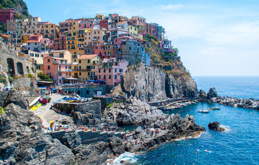Fototapeta na wymiar Vernazza village and harbour at Cinque Terre, Italy on a beautifull summer day