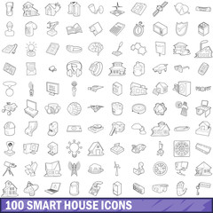 100 smart house icons set, outline style