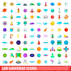 100 universe icons set, cartoon style